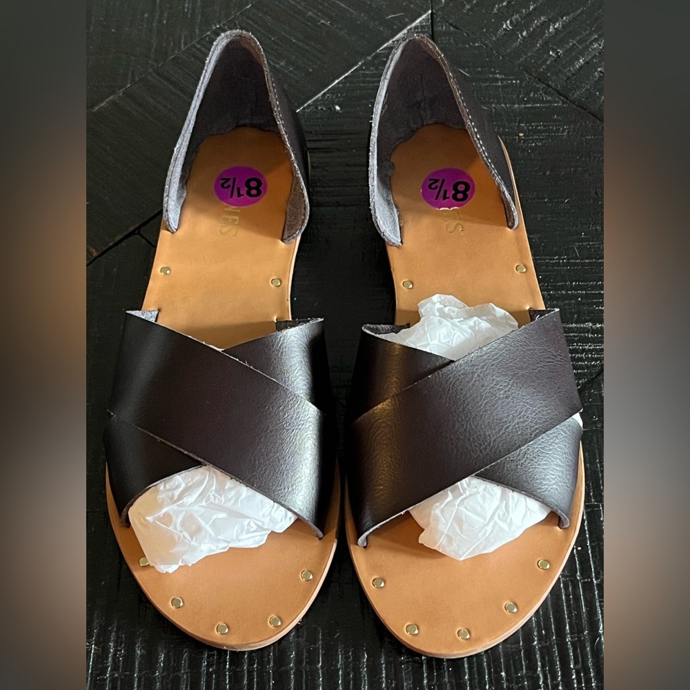 Dunes Black Leather Sandals for Women Size 8.5